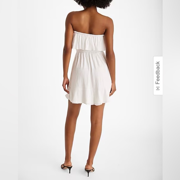 🏷️ 🛍️ NWT Express White Strapless Overlay Tie Waist Mini Dress 🏷️ 🛍️ - Picture 3 of 12